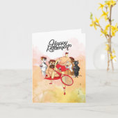 Tennis Happy Retirement player en waterverf hond Kaart (Gele Bloem)