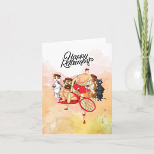 Tennis Happy Retirement player en waterverf hond Kaart