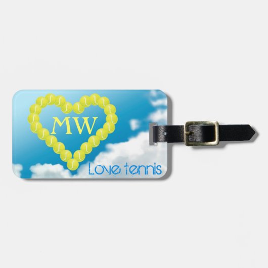 Tennis hart, liefde, gepersonaliseerd bagagelabel (Voorkant horizontaal)