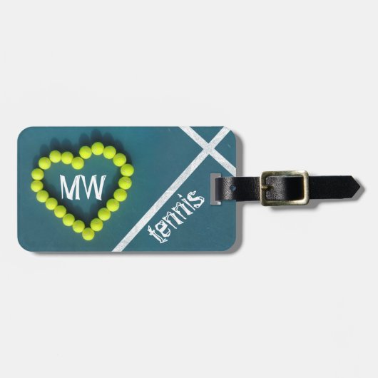 Tennis hart liefde gepersonaliseerd bagagelabel (Voorkant horizontaal)
