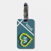Tennis hart liefde gepersonaliseerd bagagelabel (Achterkant verticaal)
