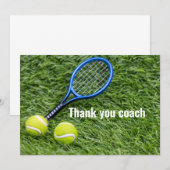 Tennis Hartelijk dank, coach met racket op groen Bedankkaart (Voorkant / Achterkant)