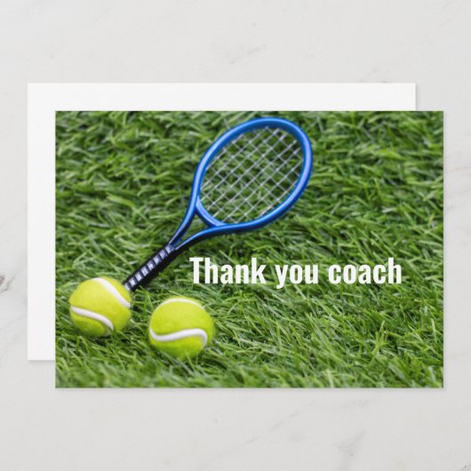 Tennis Hartelijk dank, coach met racket op groen Bedankkaart (Voorkant / Achterkant)