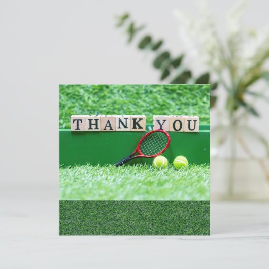 Tennis Hartelijk dank voor uw kaartbal en racket v Bedankkaart (Staand voorkant)