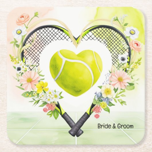 TENNIS hartvorm voor LOVE Wedding Kartonnen Onderzetters (Voorkant)