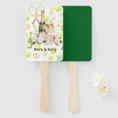 Tennis Huwelijk thema met Champagne Racket Ring Handwaaier (Voorkant en achterkant)