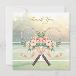 Tennis Huwelijks Dankkaart met Bloemrijke Rackets Bedankkaart