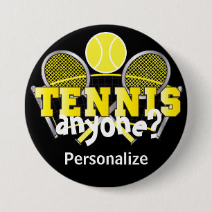 Tennis Iemand?   Geel Ronde Button 7,6 Cm