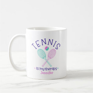 "Tennis is mijn therapie" op maat gemaakte koffieb Koffiemok