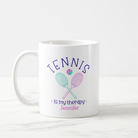 "Tennis Is My Therapy" Custom Coffee Mug Gift Koffiemok (Links)