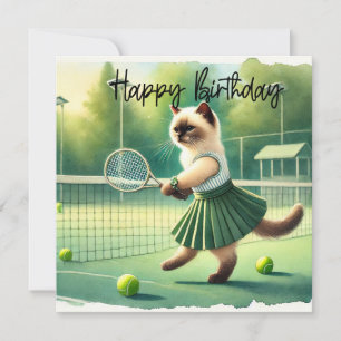 Tennis kat moeder met woord Happy Birthday
