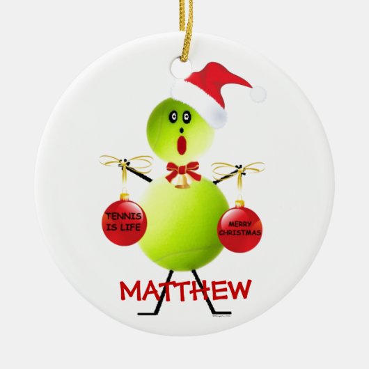 Tennis Kerst Cartoon Keramisch Ornament (Voorkant)