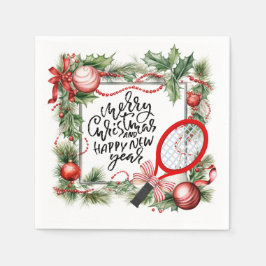 Tennis Kerst en Nieuwjaar Speler waterverf Servet