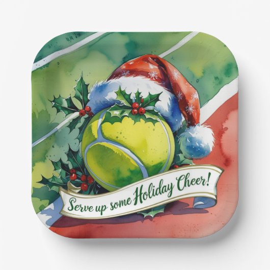 Tennis Kerst Feestbal Papieren Bordje (Voorkant)