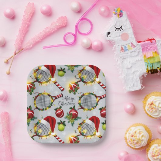 Tennis Kerst Feestelijke Rackets en Bal Papieren Bordje (Feest)