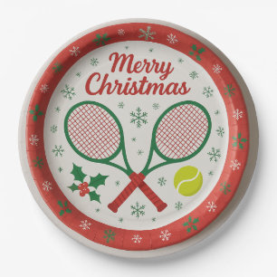 Tennis Kerst Feestelijke Rackets en Bal Papieren Bordje