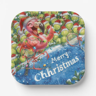Tennis Kerst met Flamingo thema Papieren Bordje