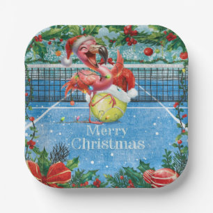 Tennis Kerst met Flamingo thema Papieren Bordje