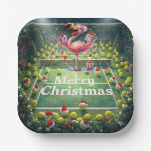 Tennis Kerst met Flamingo thema Papieren Bordje