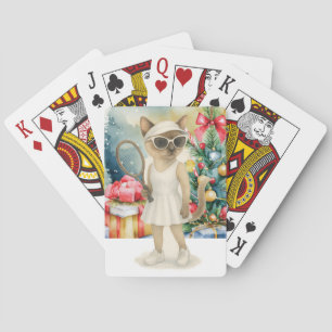 Tennis Kerst thema voor Siamese Kat Liefhebbers Pokerkaarten