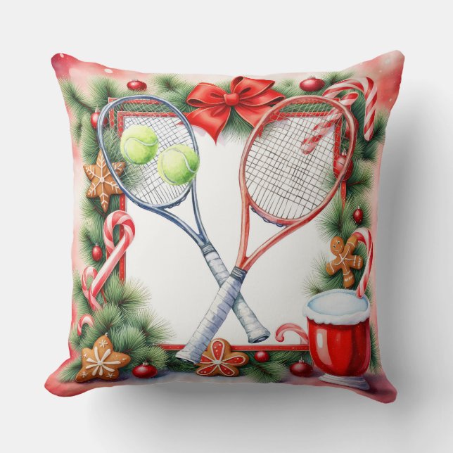 Tennis Kerst Thema voor Speler Kussen (Voorkant)