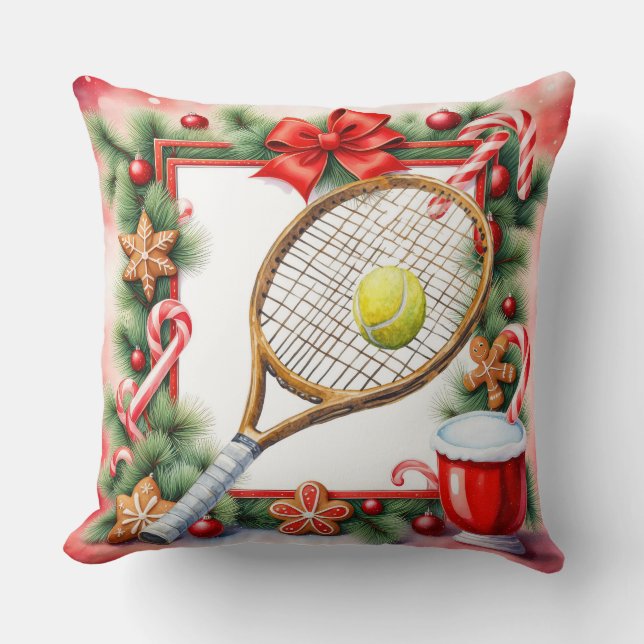 Tennis Kerst Thema voor Speler Kussen (Voorkant)