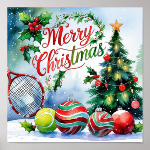 Tennis Kerst Thema voor Speler Poster