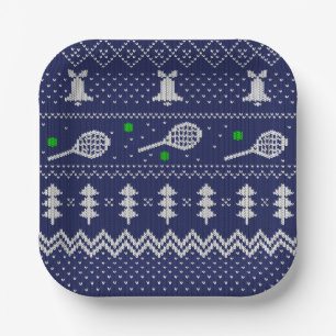 Tennis-kerstbeker van brei-patroonscandi papieren bordje