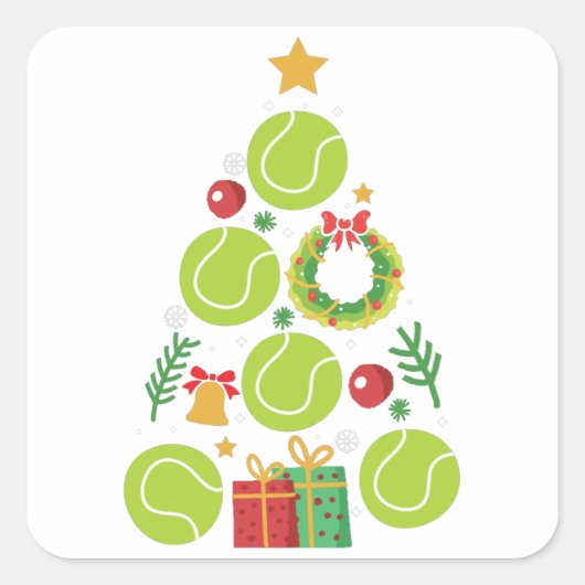 Tennis-kerstboom | kerstcadeautje vierkante sticker (Voorkant)