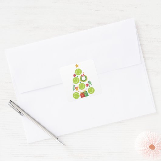 Tennis-kerstboom | kerstcadeautje vierkante sticker (Envelop)