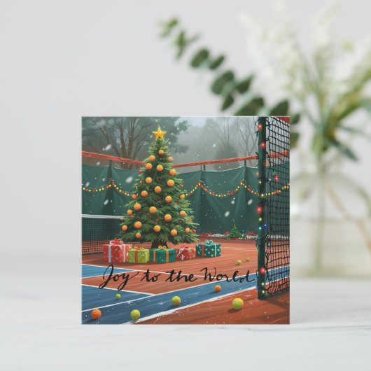 Tennis kerstboom op het veld feestdagenkaart (Staand voorkant)