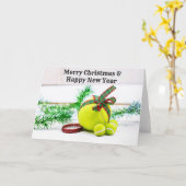 Tennis kerstdecoratie met bal en lint kaart (Gele Bloem)