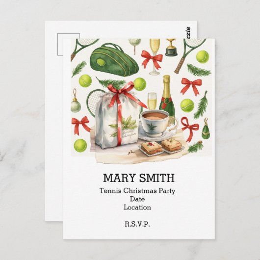 TENNIS Kerstfeest met bal en racket Briefkaart (Voorkant / Achterkant)