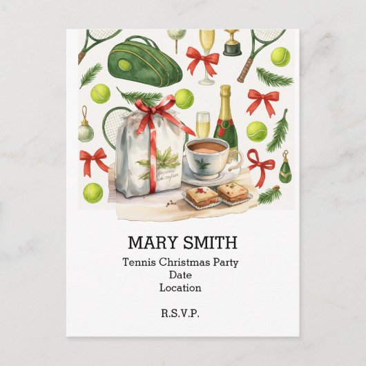 TENNIS Kerstfeest met bal en racket Briefkaart (Voorkant)