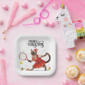 Tennis kerstfeest met kattenspelers papieren bordje (Feest)