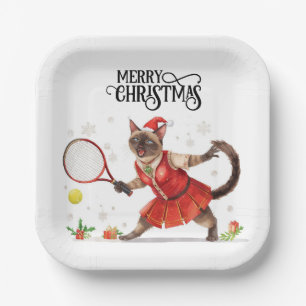 Tennis kerstfeest met kattenspelers papieren bordje