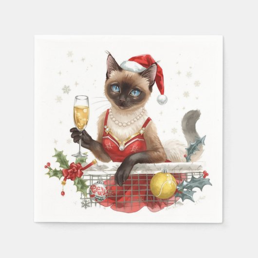 Tennis kerstfeest met kattenspelers servet (Voorkant)