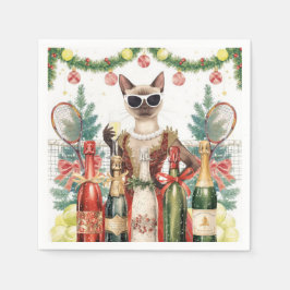 Tennis kerstfeest met kattenspelers servet