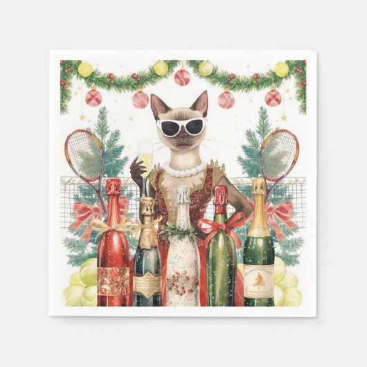 Tennis kerstfeest met kattenspelers servet (Voorkant)