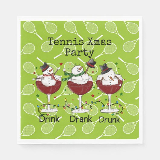 Tennis Kerstfeest met Sneeuwman Drink Servet (Voorkant)