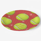 Tennis-kerstfeestdag, rode feestdagen en sneeuw papieren bordje (Gekanteld)