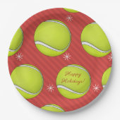 Tennis-kerstfeestdag, rode feestdagen en sneeuw papieren bordje (Voorkant)