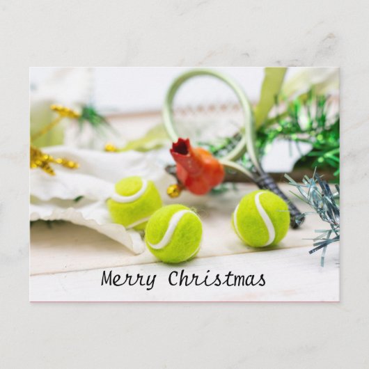 Tennis-kerstfeestkaart met bal en racet briefkaart (Voorkant)