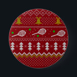 Tennis-kerstfeestzater met geventileerde patroonro ronde button 7,6 cm<br><div class="desc">Warm en lui ontwerp voor winterdagen en nachten,  met klassieke gekke,  lelijke kersttrui met tennisrackets en groene tennisballen,  gordels,  vuurbomen en sneeuwvlokken. Minimalistisch Xmas sweater patroonfestief ontwerp in lichtblauw en wit voor tennisspelers. Tennis kerstpatroontrui. Tennis Xmas-ontwerp. Scandi tennis kerstcadeaus. Scandinavische kerstpatronen voor tennis. Tennis-kerstcadeaus</div>