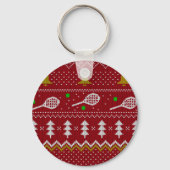 Tennis-kerstfeestzater met geventileerde patroonro sleutelhanger (Voorkant)