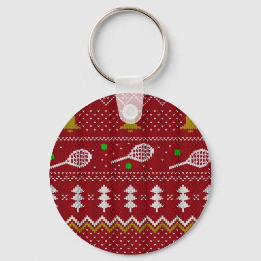 Tennis-kerstfeestzater met geventileerde patroonro sleutelhanger (Voorkant)