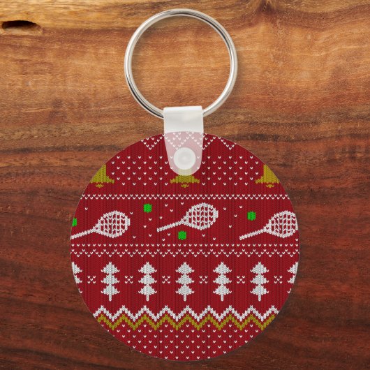 Tennis-kerstfeestzater met geventileerde patroonro sleutelhanger (Voorkant)