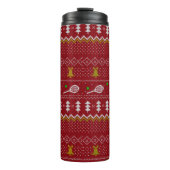 Tennis-kerstfeestzater met geventileerde patroonro thermosbeker (Voorkant)