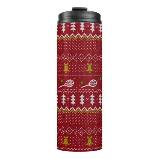Tennis-kerstfeestzater met geventileerde patroonro thermosbeker (Voorkant)
