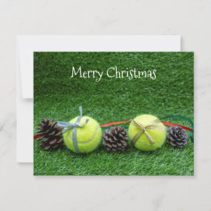Tennis-kerstKaart met dennenkuit en lint